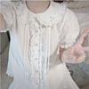 Summer Shirt Women Kawaii Peter Pan Collar Lolita White Short Sleeve Lace Blouse Top Sweet Fashion Cute Tops