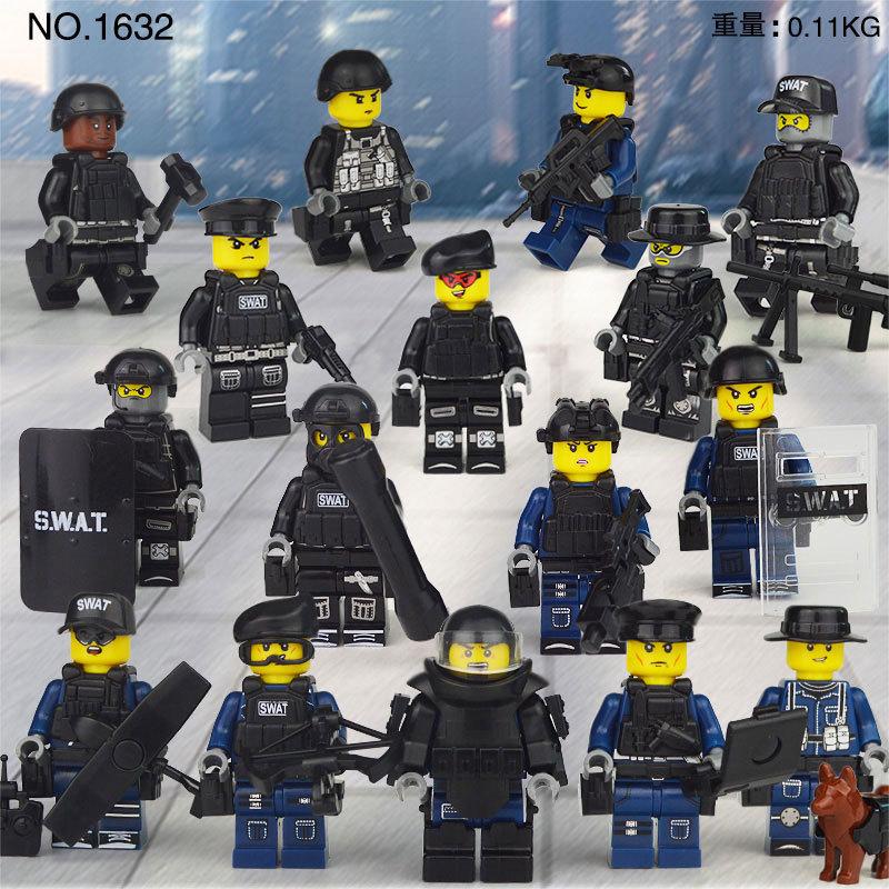 16 шт., городская полиция, спецназ, строительные блоки, куклы с аксессуарами, фигурки, коричневая собака, детские герои мультфильмов, полиция, совместимая с мелкими частицами