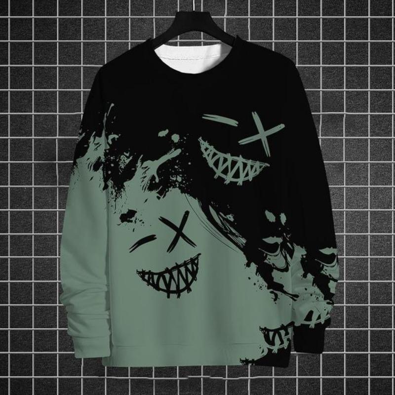 Парные платья Смешные мужские толстовки Графические футболки с длинным рукавом Печатные футболки Свободные толстовки с круглым вырезом Мужская одежда больших размеров Топы