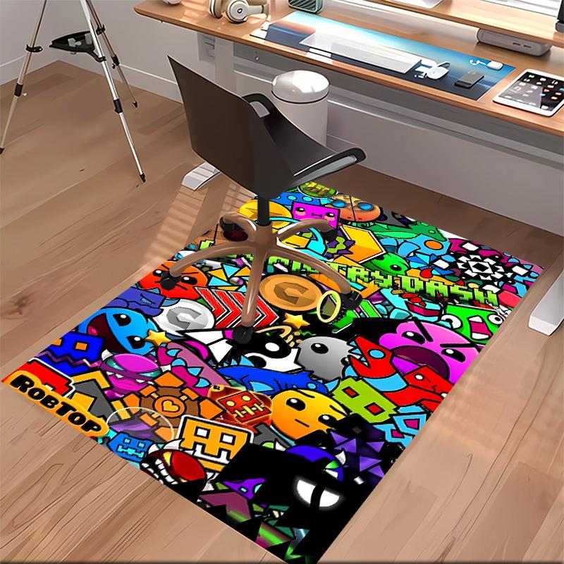 1pc Geometry Dash5 Print Area Rug - Soft, Washable Non-Slip Indoor Mat for Office Chairs, Living Room, Home Office Decorative Rug