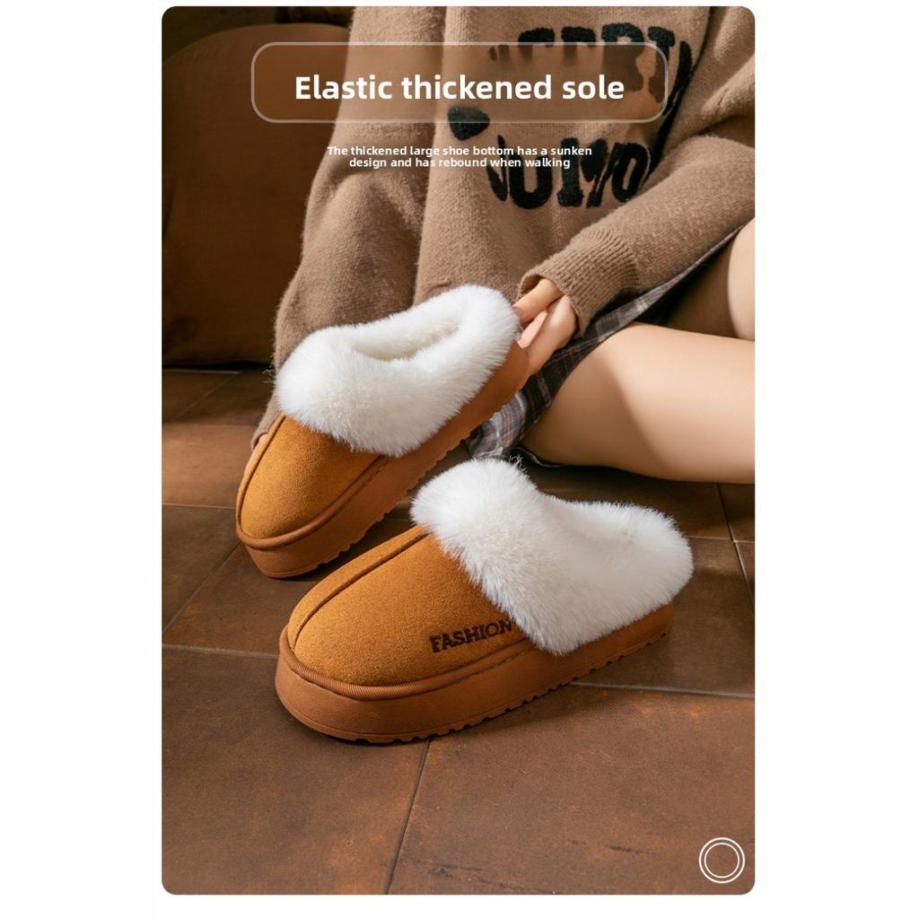 Толстые и теплые хлопковые тапочки с добавленным бархатом, подходящие для женщин для ношения на улице зимой. Плюшевые тапочки на мягкой подошве для дома и использования в помещении