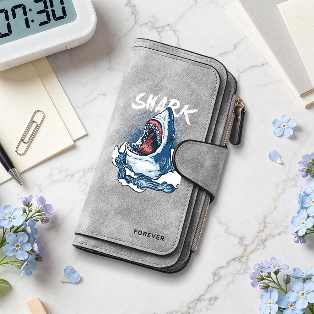 Stylish Shark Pattern Long Wallet Durable Card Holder Portable Coin Purse for Daily Use