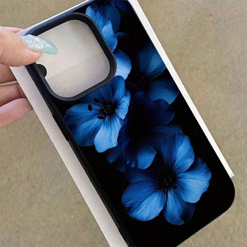Чехол для телефона с глубоким синим цветочным узором, подходит для iPhone 17 16 15 14 13 12 11 Pro/Max/Plus, противоударная задняя крышка
