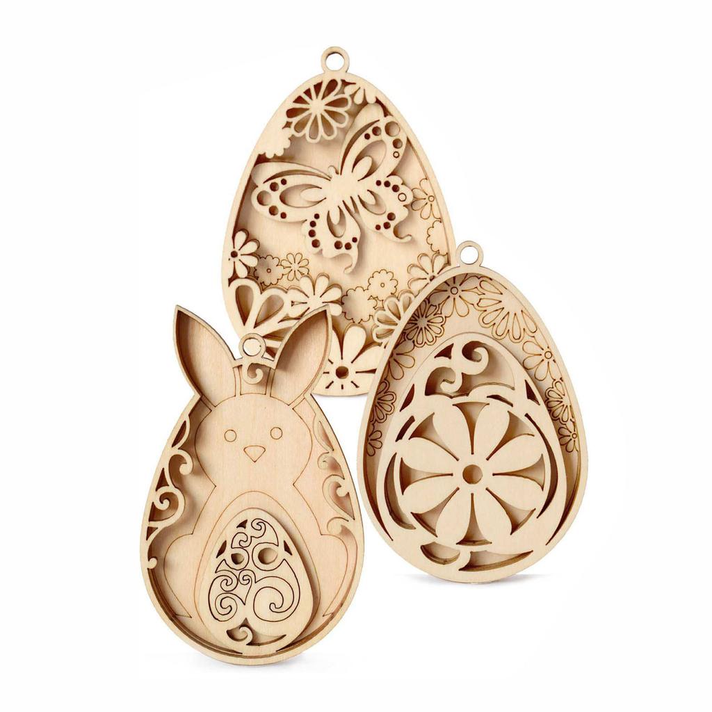 Bunnies Eggs Shape Cutouts Unfinished Wood Slices for Adult Children Painting Hanging Ornament Home Decoration