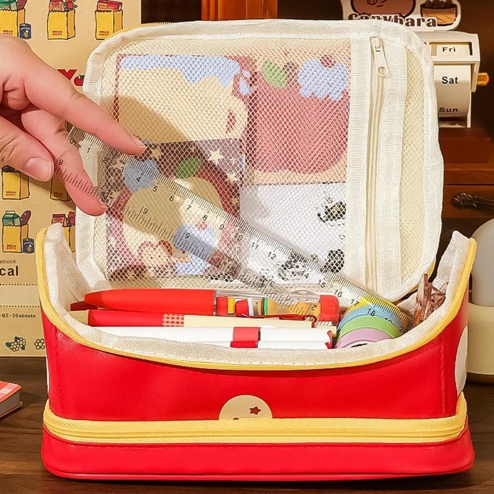 Big House Shape PU Stationery Bag PU Leather Waterproof Large Pencil Pouch  Stationery Holder