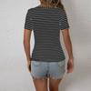 Women's Fashion Stripe V Neck Short Sleeved Pullover Casual T-shirt Top