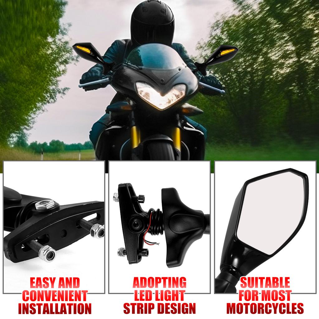 2Pcs Motorcycle Rearview Mirror For 1995-2009 YZF 600 Clear Motorbike Side Mirror with LED Amber Light Safe Back Side Mirror