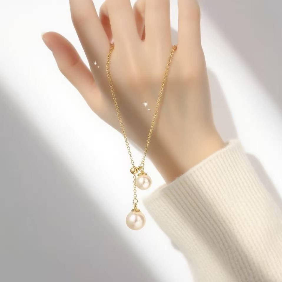 Luxurious Niche Pearl Tassel Choker Necklace for Women - Exquisite Light Luxury Shell Pearl Clavicle Chain