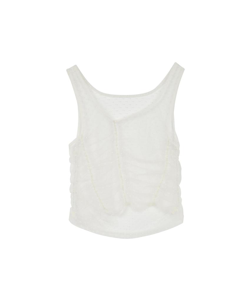 LMR Two-Way Lace Shirred Layered Short Sleeve T-Shirt Cream / Cream