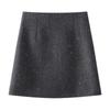 Серая мини-юбка А-силуэта с высокой талией из твида с пайетками для женщин - Бестселлер осени/зимы 2024