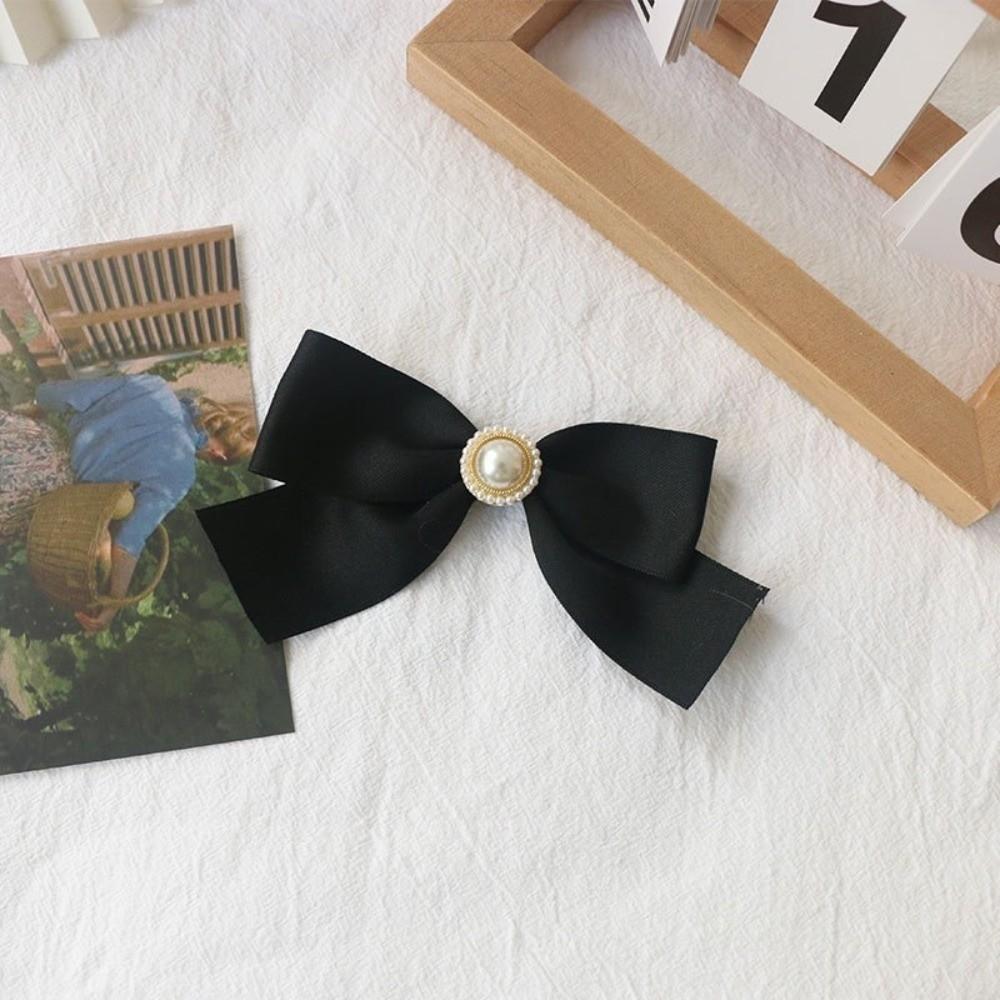 Black Satin Bowknot Brooches Pearl Badge Pin Elegant Clothes Accessories For Funerals and Mourning