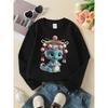 Kids Crewneck Sweatshirt, Pink Floral Embroidery Style Graphic Print, Spring Autumn Casual Sport Tops
