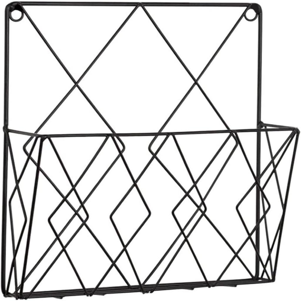 Black Iron Wall-Mounted Magazine Rack: Metal Wire Newspaper File Storage Organizer
