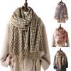 Women Scarf Plaid Print Knitting Shawl with Tassel Decoration Warm Scarf Versatile Comfortable Hair Accessory