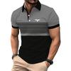 Men Summer Casual Sport Lapel Polo Shirt , Men Slim Fit Business Short Sleeve Stripe Polo Shirt .