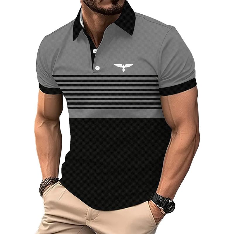 Men Summer Casual Sport Lapel Polo Shirt , Men Slim Fit Business Short Sleeve Stripe Polo Shirt .