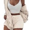 Winter Women Plush Sexy V-Neck Vest Shorts Long Sleeve Jacket Coat Set