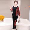 Elegant Velvet Suit: Ethnic-Style Two-Piece Spring Set for Middle-Aged Women – Plus Size Slimming Design