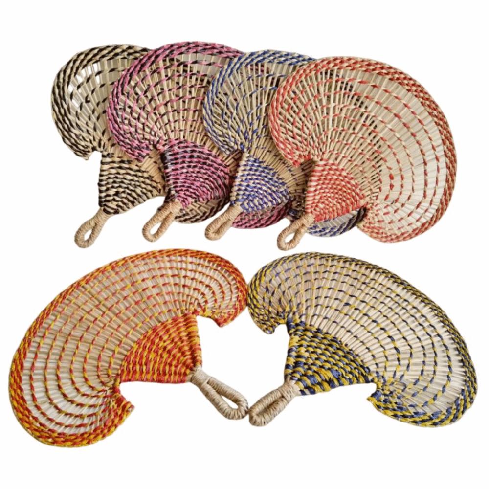 Gift Colorful Hand-woven Straw Fan Bohemian Anti-Mosquito Decorative Handmade Fan Portable Vintage Cattail Fan Beach