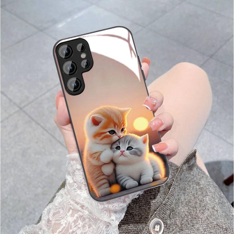 Кошки Подходящий для Samsung S24PLUS Чехол для мобильного телефона S23 Девушки S22 Приятный для кожи A52 Стеклянный чехол A54 Все включено A14