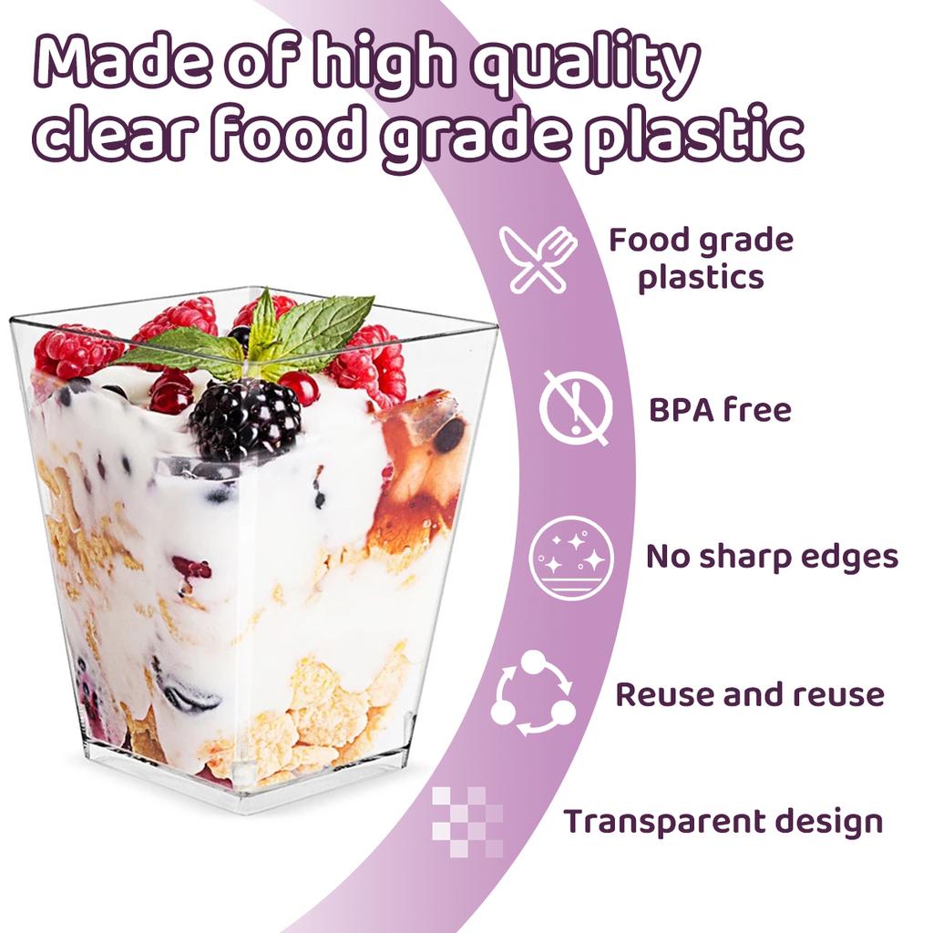 50 Mini 2 Oz/60 Ml Dessert Cups with Covered Spoons Reusable Dessert Cups Transparent Plastic Frozen Cake Appetizer Cups