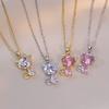 Cat Zircon Pendant Stainless Steel Necklace Girl Jewelry Birthday Gift