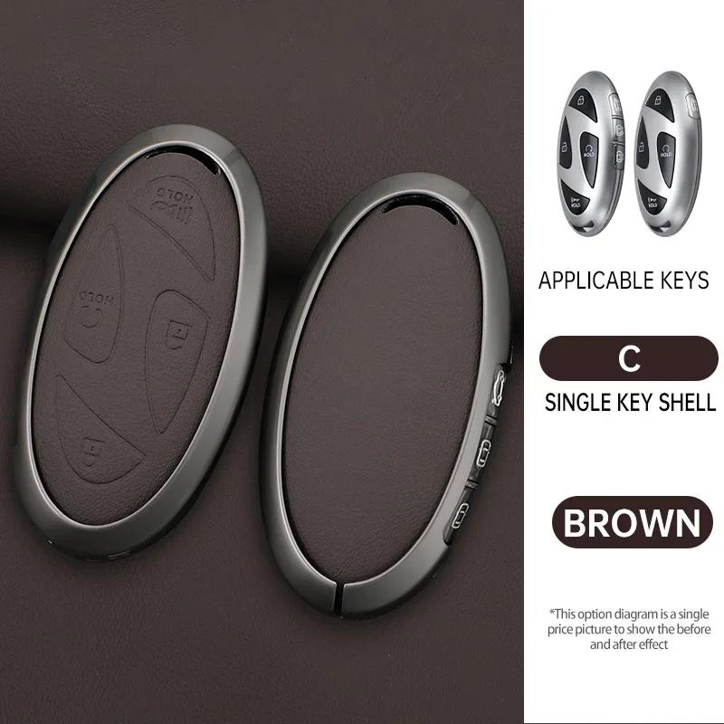 Interior Mouldings Car Zinc Leather Remote Key Case Cover Holder For Hyundai Ionic 6 Grandeur GN7 Kona Ev New Grand Prix 5/7Butt
