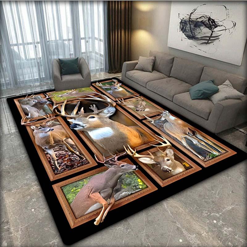 Deer Collage Area Rug for Living Room Decor Wildlife Art Carpet with Nature Theme,Soft Durable Floor Mat Skid resistant carpet