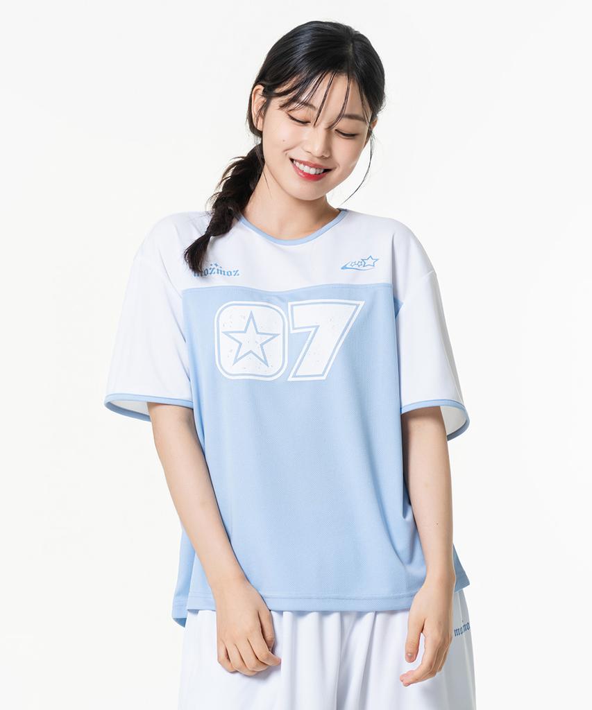 MOZMOZ Pastel Air Mesh Short Sleeve Jersey T-Shirt Blue