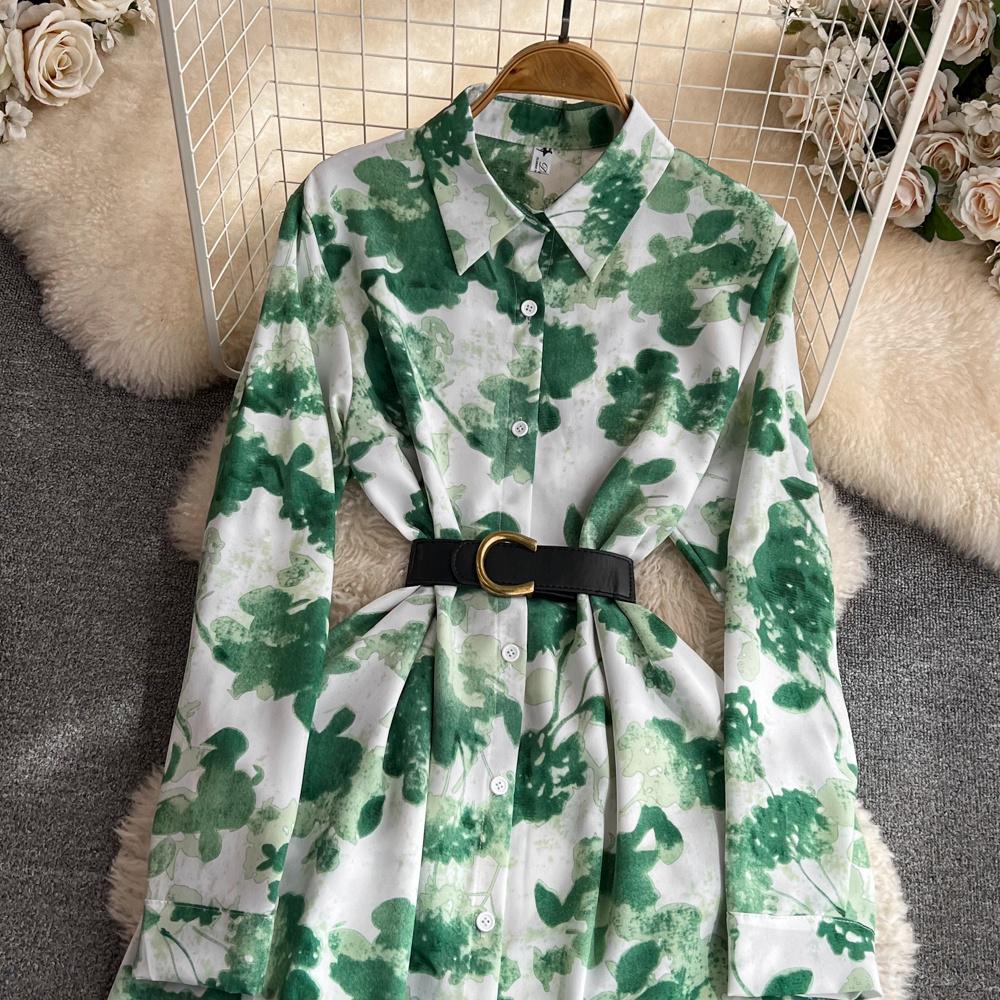Новое осеннее модное женское платье с цветочным принтом, однобортное однобортное трапециевидное платье с отложным воротником и длинными рукавами, винтажные вечерние платья миди