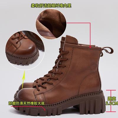 Ботинки Мартин из коровьей кожи первого слоя, женские осенние новые ретро-ботинки, женские повседневные ботильоны на платформе