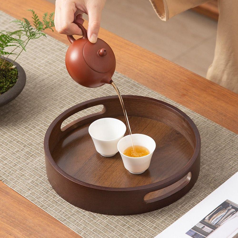 Walnut Color Food Storage Trays Round Dessert Pallet Decorate Tray Bamboo Wooden Tray Kitchen