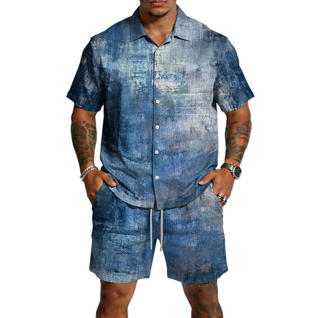 Men's Casual Lightweight Breathable Short-Sleeve Shirt And Shorts Set