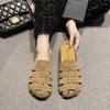 Baotou Half Slippers Women's Summer Outer Wear 2025 New Retro Woven Hollow Breathable Comfortable Flat Bottom Lazy Sandals