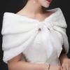 Women White Faux Fur Bridal Wrap Stole Shawl Wedding Artificial Embellishment Winter Jacket Coat