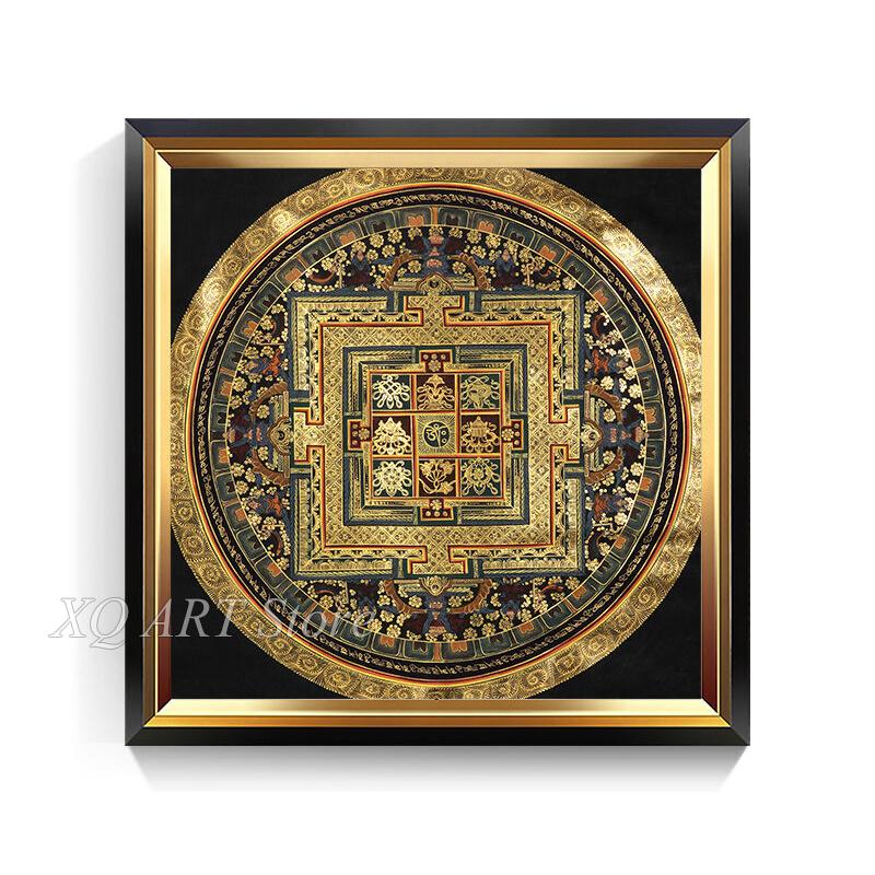 Мандала Храм Тибетская Танка Подвесная Картина Гостиная Декоративная Картина на Холсте Сердце Сутра Шесть Слов Мантра Безрамное