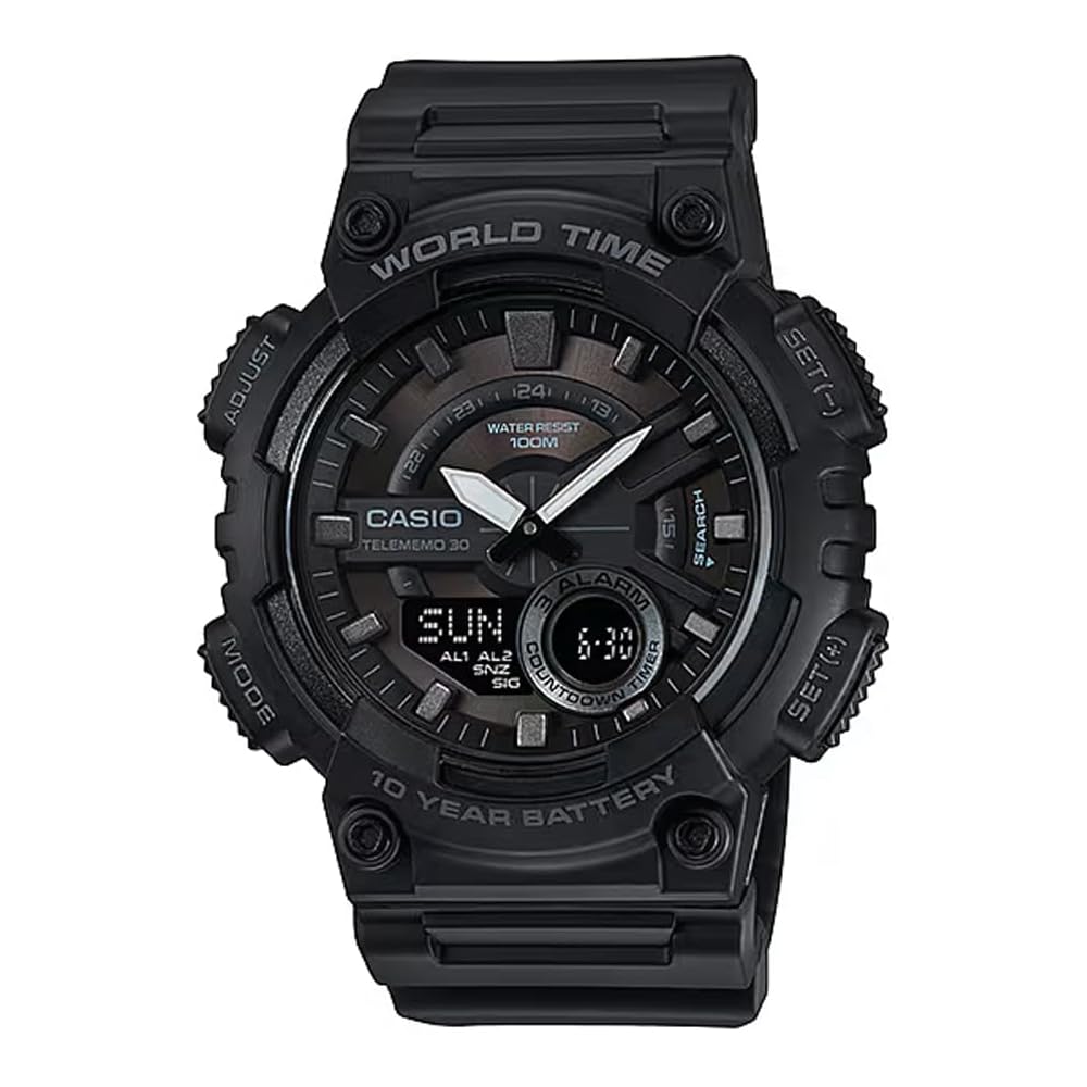 Casio Мировое время AEQ-110W-1BV Мужские Аналогово-Цифровые Кварцевые Часы Черный ЖК-дисплей Черный Импортная модель
