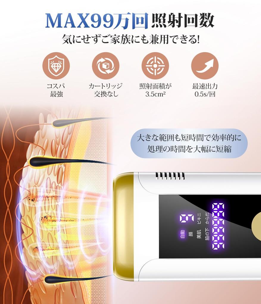 Joy Zone HIPL Hair Removal Device, 23J, 9 Levels, LED Display, Manual and Auto Modes