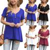 Women Fashion V-collar Short Sleeve Girdle Easy Leisure Time Button Blouse