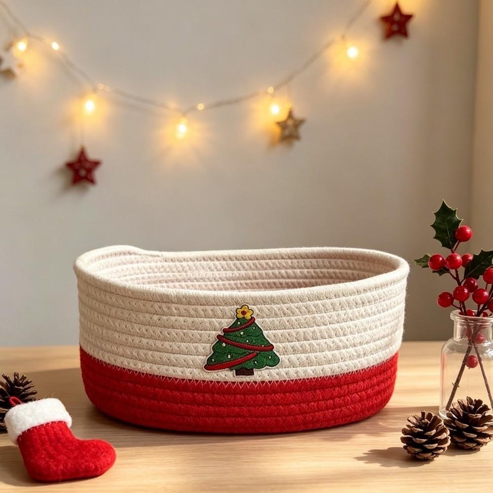 Cotton Rope Hand Woven Storage Basket Xmas Theme Candy Storage Baskets Party Supplies