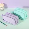 Double-layer Double-window Pencil Bag, Simple Solid Color, Large-capacity Student Pencil Case, Multi-functional Dirt-resistant Stationery Storage Bag