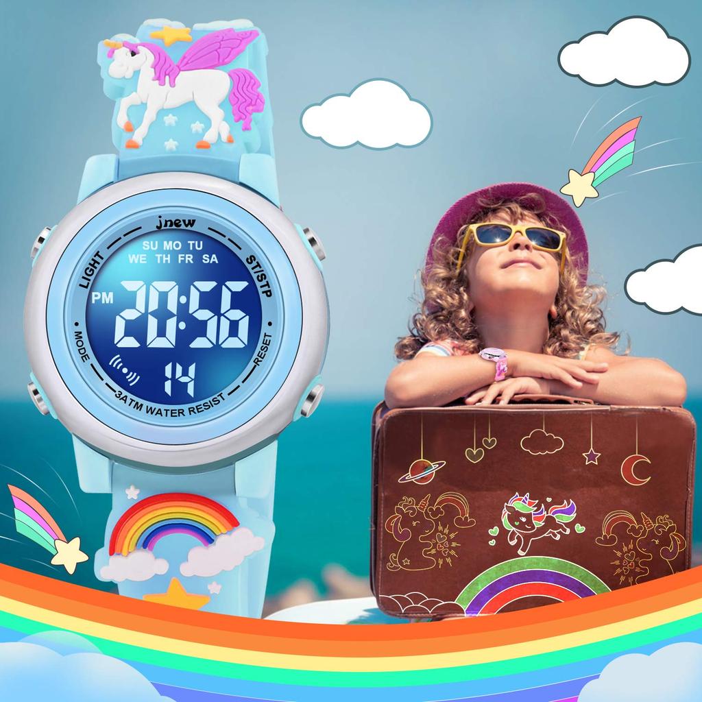 VAPCUFF Подарок для девочек от 3 до 10 лет, Игрушечные часы для детей 3, 4, 5, 6, 7, 8 лет, Подарок на день рождения и праздник для девочек от 4 до 9 лет, Единорог синий