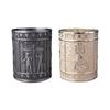 Retro Egyptian Embossed Pen Stand Cylinder Shape Alloy Pen Cup Desktop Organiser Storage Box for Office Desk Decoration