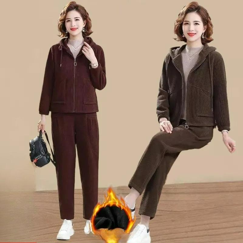 Плюшевый Теплый Спортивный Костюм Осень Зима Мода Повседневная Одежда Женский Костюм Костюм Двойка