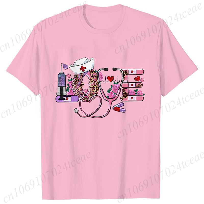 New Women T Shirt Pullover Oversize Valentines Day Love Nurse Print T-Shirt Casual Short Sleeve Women T-Shirt Nurse Tees Gifts