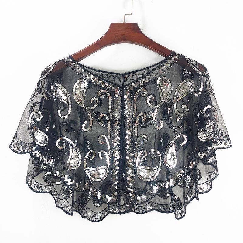Женская шаль из сетки с пайетками большого размера - Вышитый кардиган без рукавов с бисером и куртка от солнца