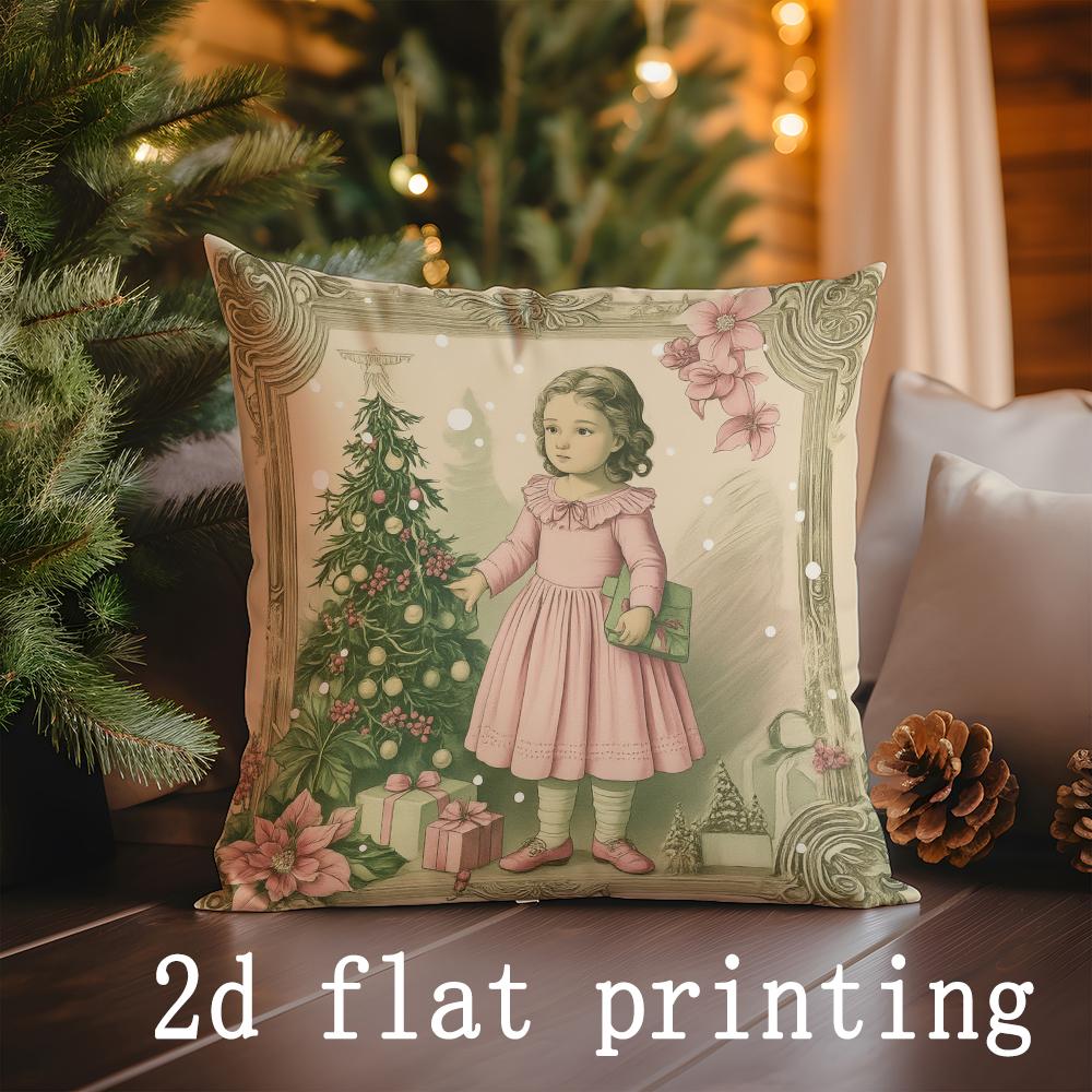 Home Decor Merry Christmas & Winter Themed Pattern Cushion Cover Suitable for Sofa Bedroom Car Pillow Cover