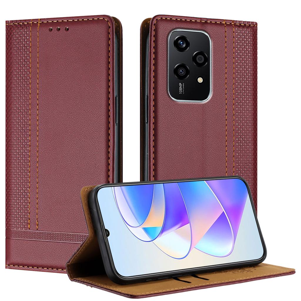 Чехол для Honor 200 Lite, кожаный чехол-подставка с L-образным сетчатым узором и слотами для карт