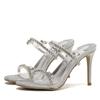 Liyke Sexy Crystal Rhinestone High Heels Party Slippers Fashion Snake Print Open Toe Transparent Sandals Sliders Shoes Women