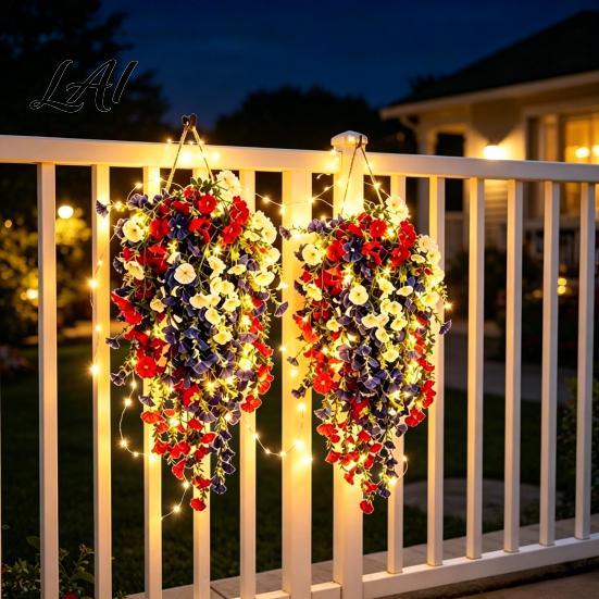 UV Resistant Flowers Patriotic Hanging Basket Red White Blue Artificial for America's 250th Anniversary Fade Outdoor Indoor Decor Weatherproof